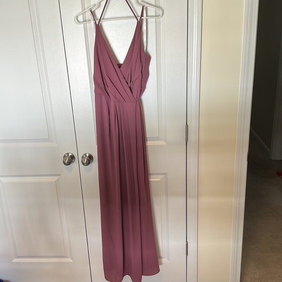 David’s Bridal Long Georgette Wrap Bridesmaid Dress: Chianti - Picture 4 of 6